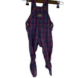 OshKosh B'gosh Vintage Plaid Vestbak Blue Overalls Unisex Infants 6-9 Months